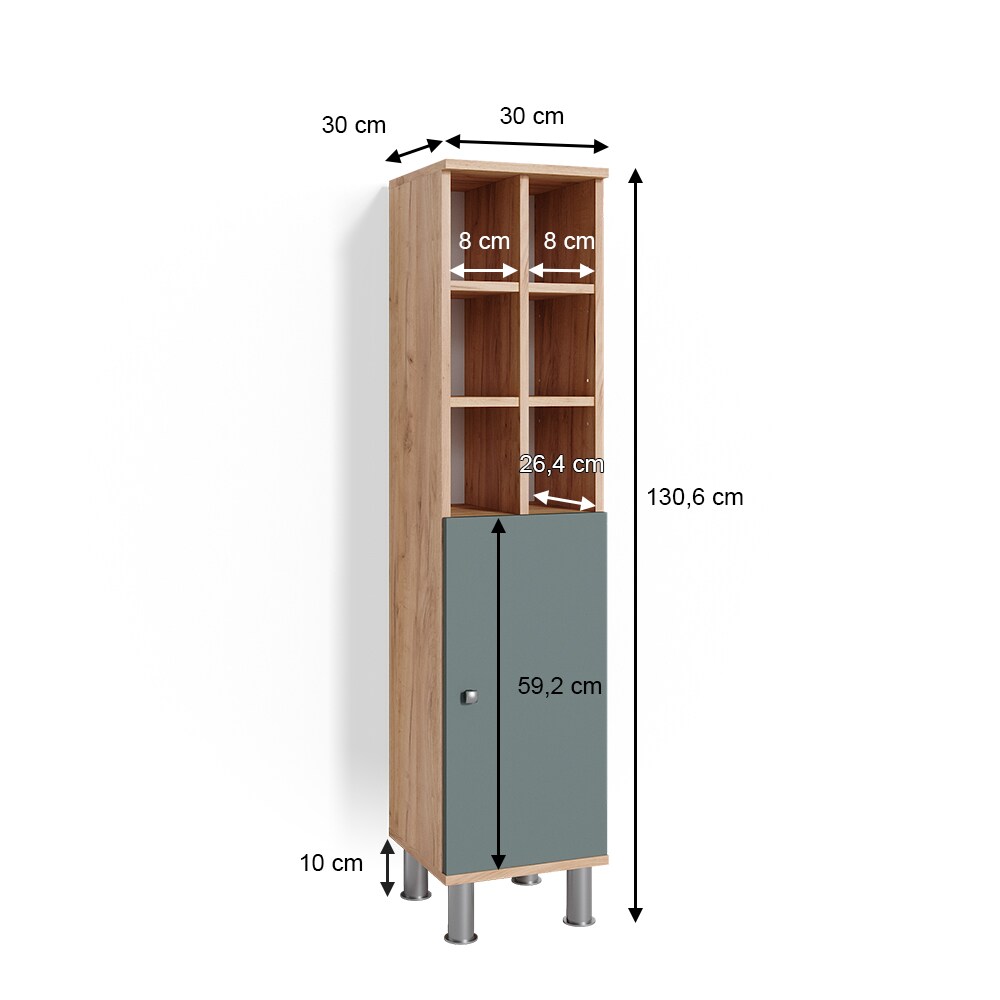 Vicco Midischrank Hochschrank Badschrank Fynn Eiche Grün große Tür Badmöbel