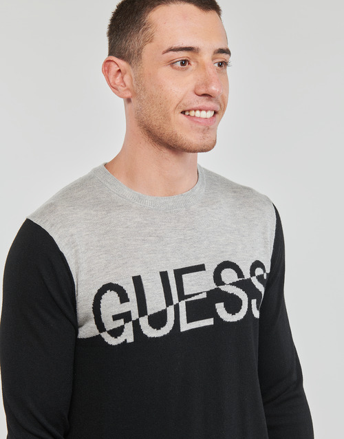 Guess - ALEX LS CN LOGO SWEATER - Noir