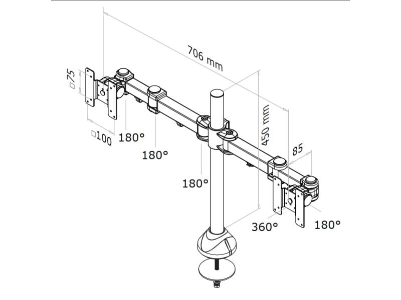 NEOMOUNTS Tischhalterung FPMA-D960DG bis 12 kg – Schwarz Für 2 Flachbildschirme von 10