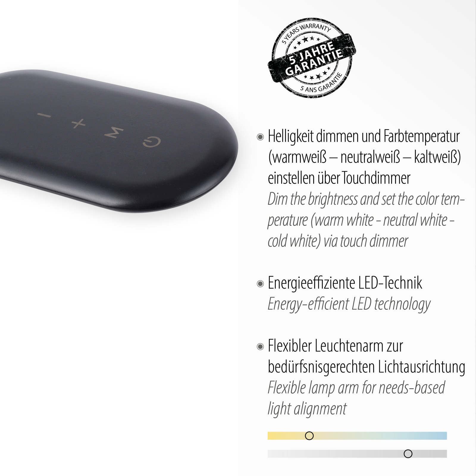 LED-Schreibtischleuchte - schwarz - dimmbar - 59 cm hoch