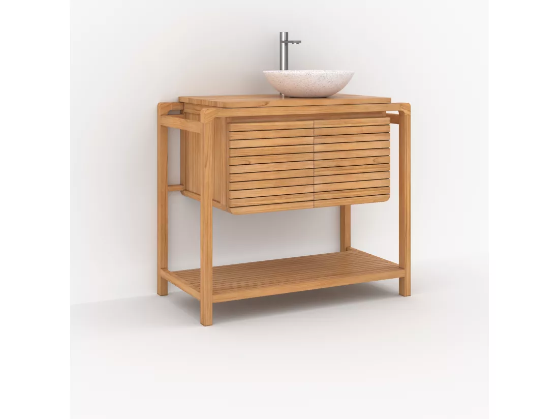 Meuble de salle de bain en bois de teck 90 cm - Lucette
