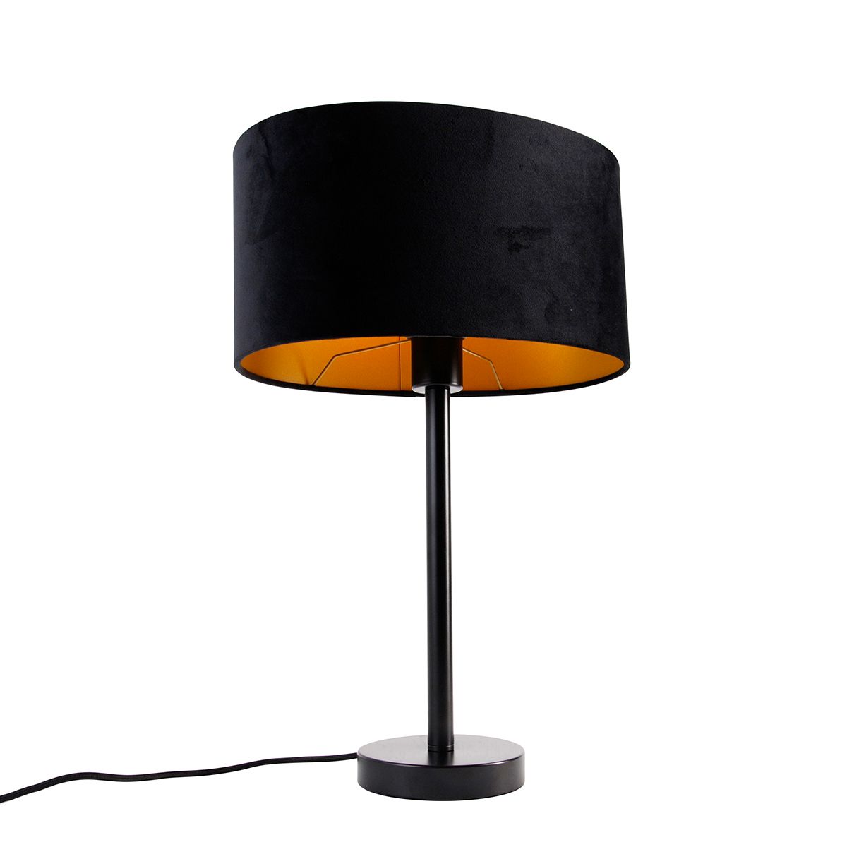 Tafellamp zwart met ovale velours kap zwart 35cm - Simplo