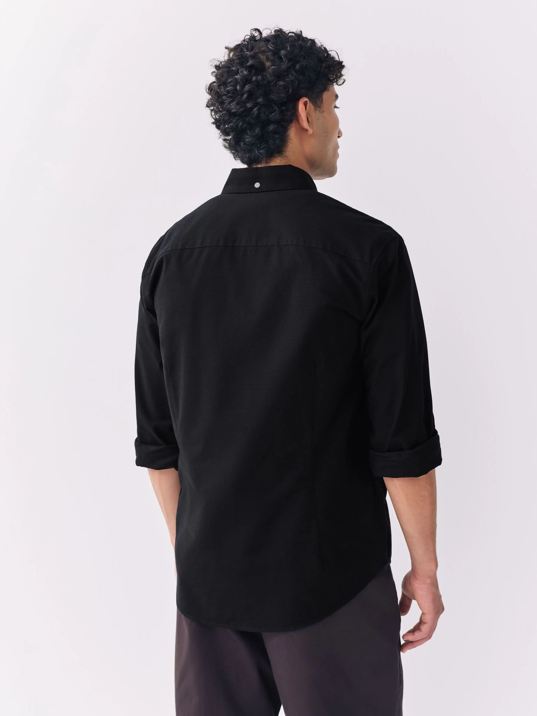 Zwart - Slim Fit - Oxford-hemd met lange mouwen