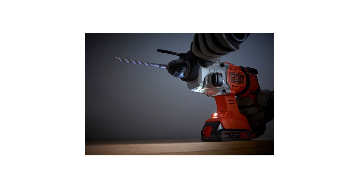 BLACK+DECKER18V 2.5Ah SDS+ Pneumatische boorhamer BCD900E2K-QW klopboormachine  (Oranje, 2x 18V 2.5h accu's en oplader inbegrepen + koffer)
