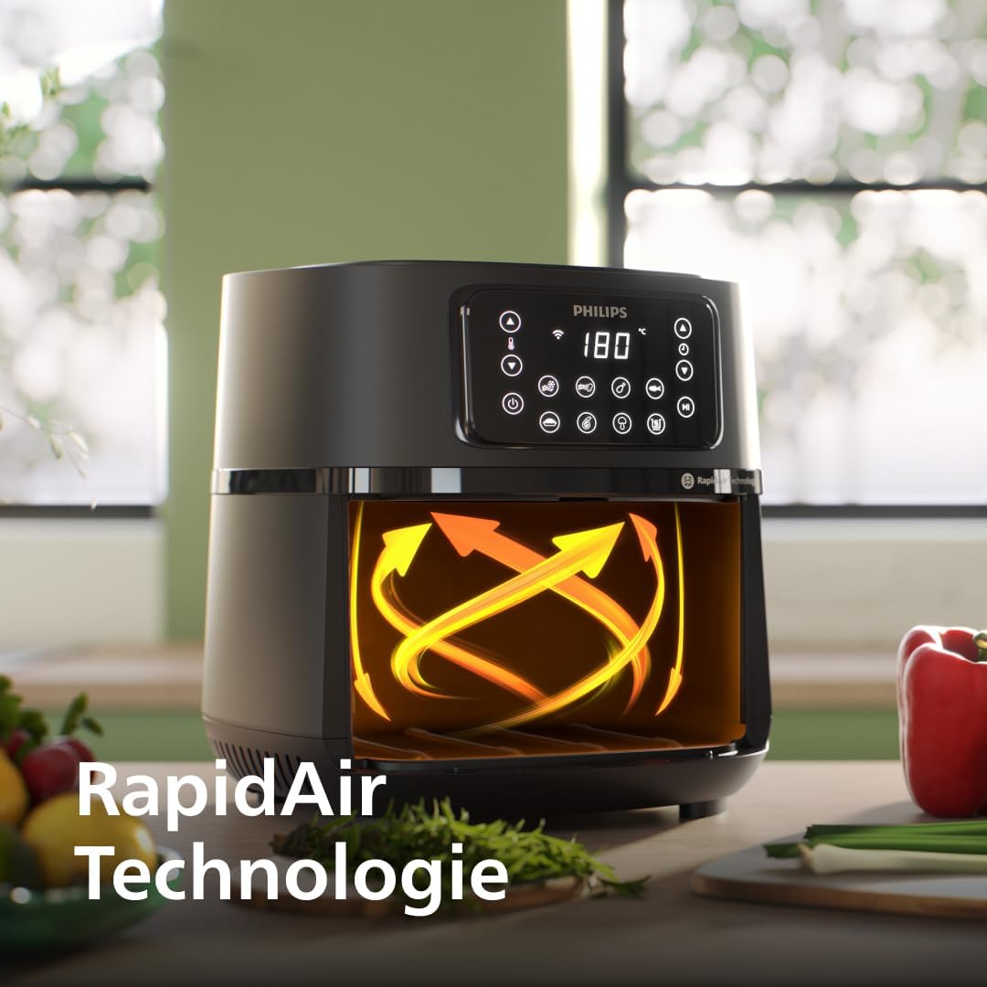 Philips Airfryer 5000 Series Heißluftfritteuse XXL, 7,2L (1,4Kg), 16-in-1 Airfryer, Wifi Verbunden, 90% Weniger Fett Mit Rapid Air Technologie, Rezepte-App (HD9285/90)