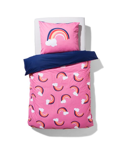 housse de couette enfant - coton doux - 140 x 200 - rose arcs-en-ciel
