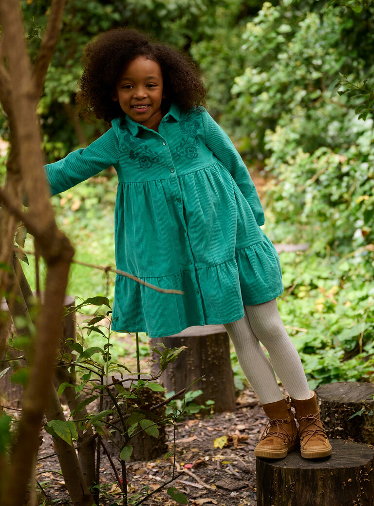 Robe chemise bleu paon en velours pour fille