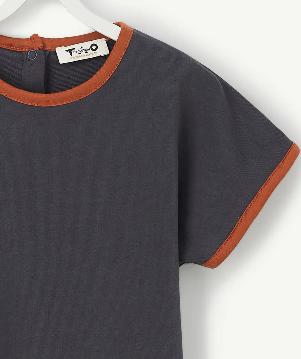 LE T-SHIRT ÉVOLUTIF 2 EN 1 BLEU MARINE ET TERRACOTTA EN COTON PIMA