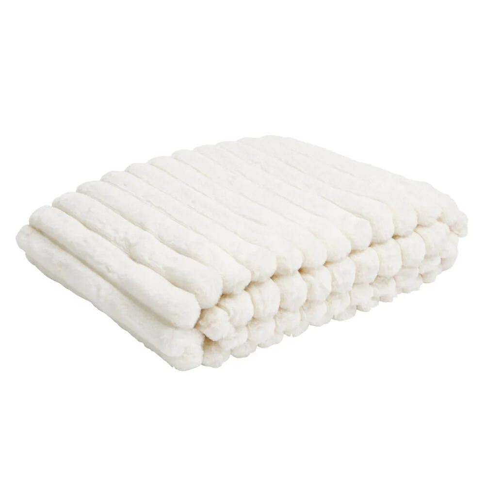 Plaid flanelle stries en relief beige 130x160cm