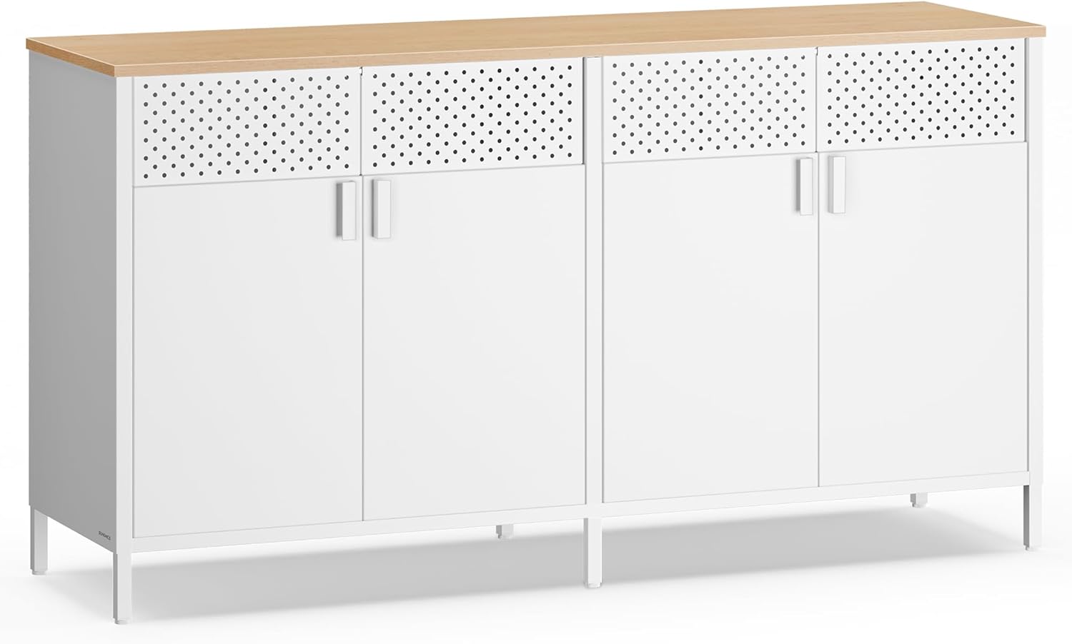 SONGMICS Aufbewahrungsschrank, Metallschrank, mit 4 Türen, Magnetverschluss, Verstellbarer Einlegeboden, Stahlgestell, 40 x 141 x 76 cm, wolkenweiß-eichenbeige LSC205WC01