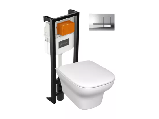 Pack WC suspendu sans bride JACOB DELAFON Vox + bâti support + abattant + plaque chromée