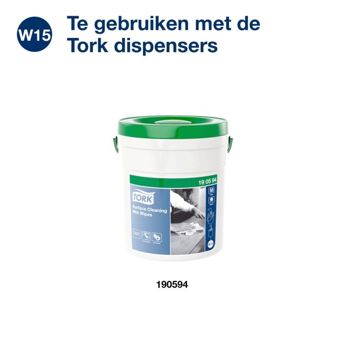 Tork 190594 4x emmers 58v reiniger Wet Wipe 1-lgs wit 16 mtr x 27 cm doos à 4 emmer/58 vel (190594)