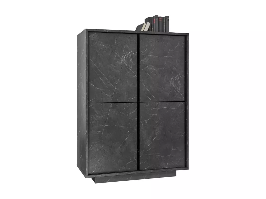 Argentier 4 portes, collection COLOMARMO, coloris noir effet marbre, idéal dans votre salon ou salle à manger