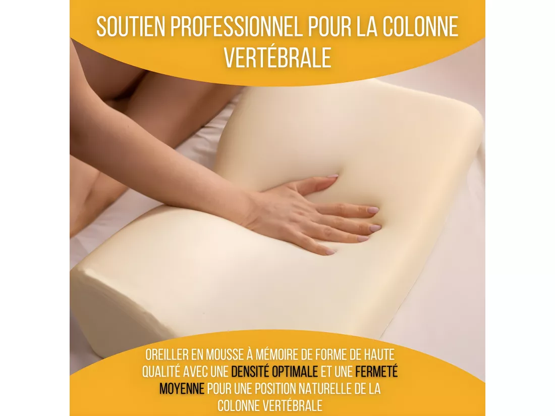 Oreiller Ergonomique Cervical DE LUXE - Mousse à Mémoire – 60x35x12 - Deux Taies d’Oreiller