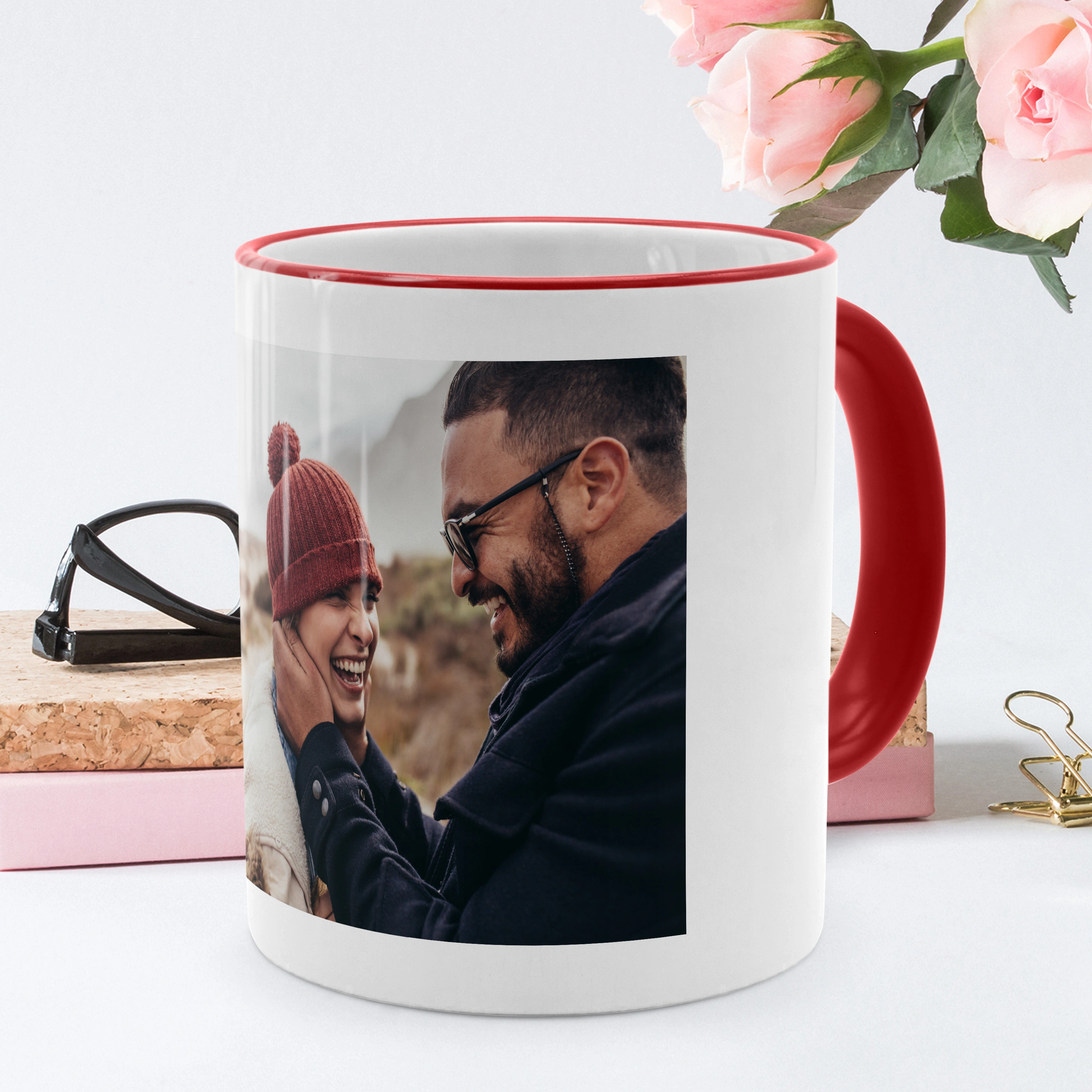 Kaffeebecher Color mit Foto selbst gestalten, 325 ml (Farbe: rot)