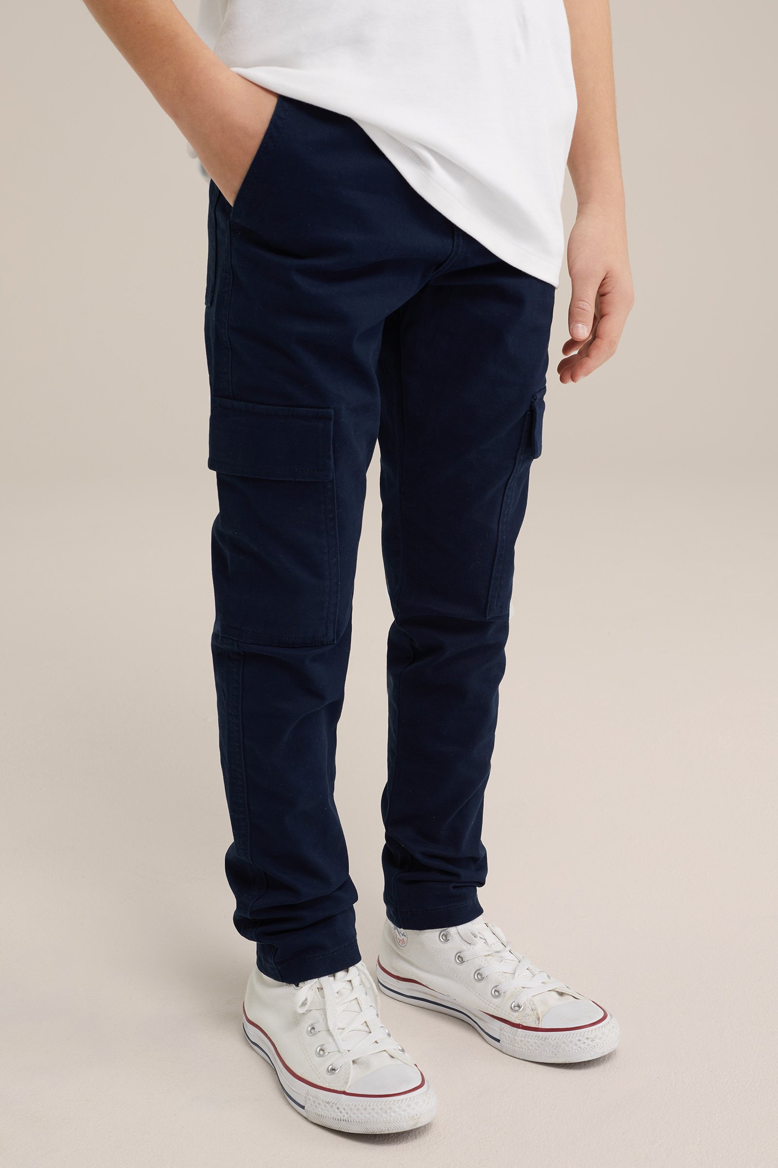 Jongens slim fit cargobroek WE Fashion Marineblauw