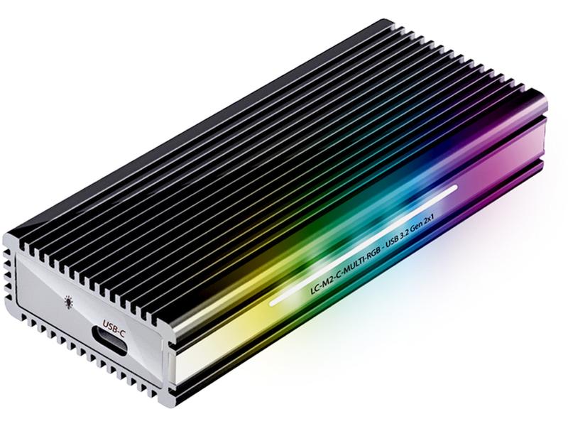 LC-Power Externes Gehäuse LC-M2-C-MULTI-RGB M.2 Externes M. 2 SSD-Gehäuse mit RGB-Beleuchtung