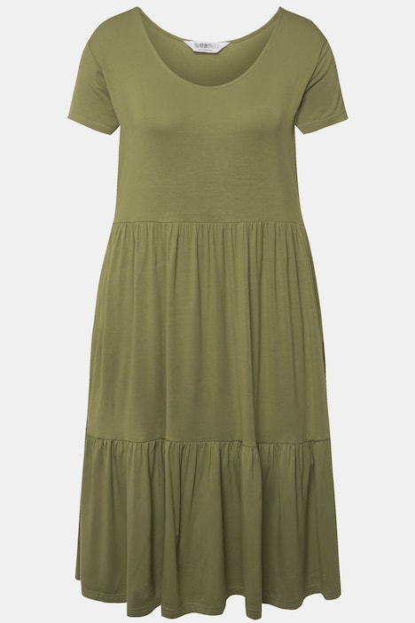 Jerseykleid, Rundhals, Halbarm, Saum-Volants