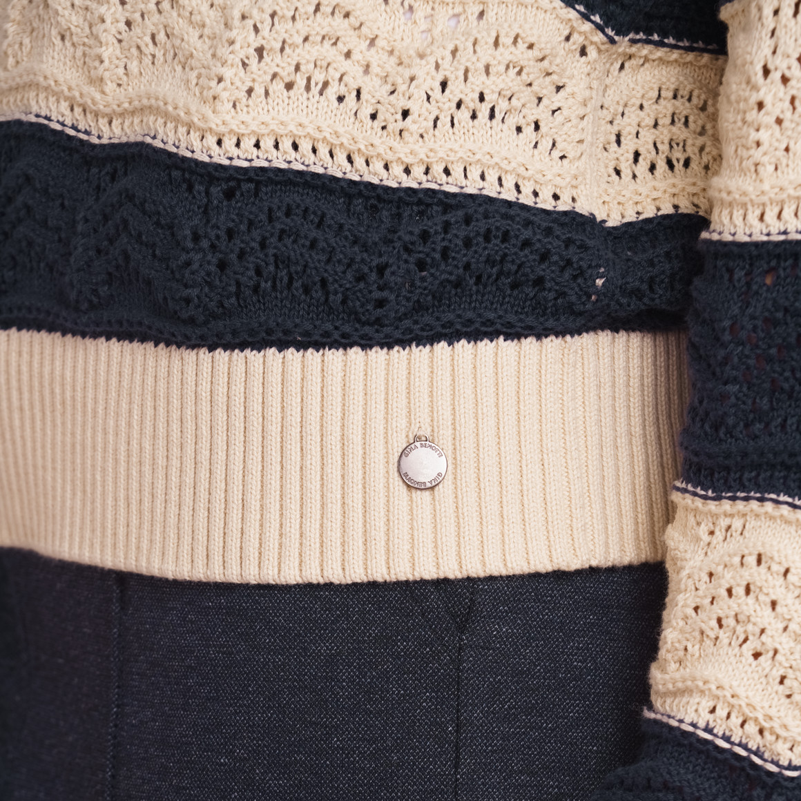 Gina Benotti Damen Strickpullover aus Bio-Baumwolle beige / dunkelblau