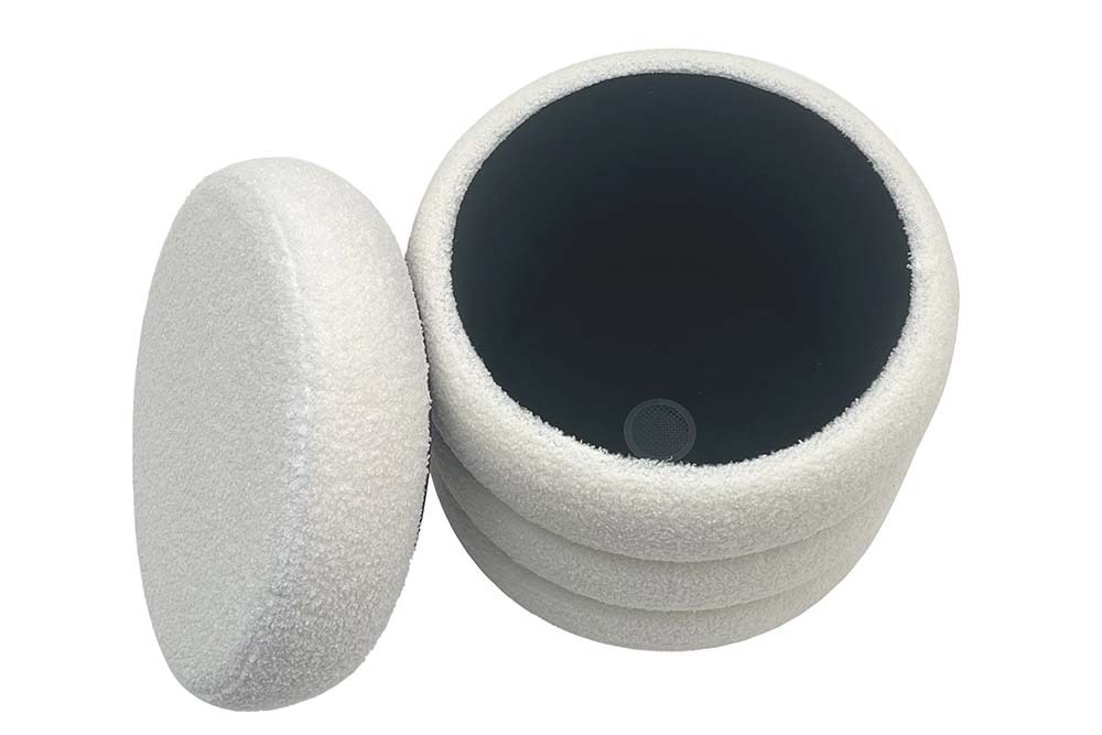 Runder Polsterhocker VOGUE 40cm weiß Bouclé mit Stauraum