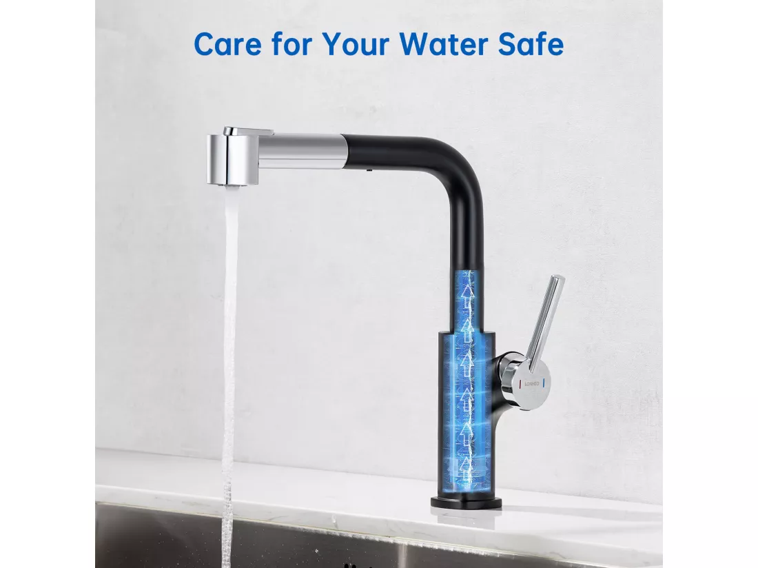 Robinet Cuisine avec Douchette Mitigeur évier Extractible 2 Jets Mitigeur Evier Bec Haut Pivotant 360° Acier Inox avec Barboteur Démotable,EU Modèle