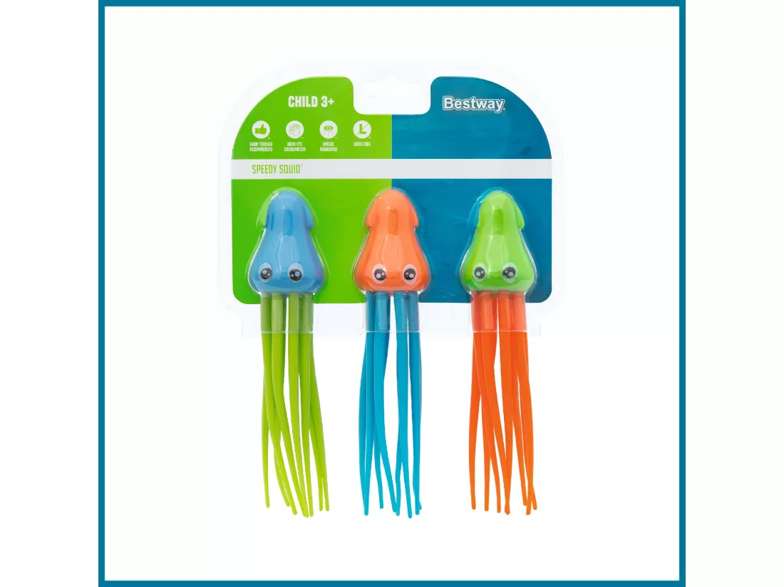 Jeu de Piscine Bestway Squiggle Wiggle avec Pieuvres de Couleurs Bleu Orange Vert pour Enfants à Partir de 3 Ans