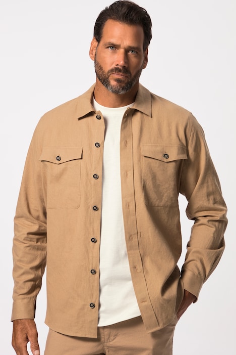 Leinenmix-Overshirt, Langarm, Hemd, Kentkragen, bis 8 XL