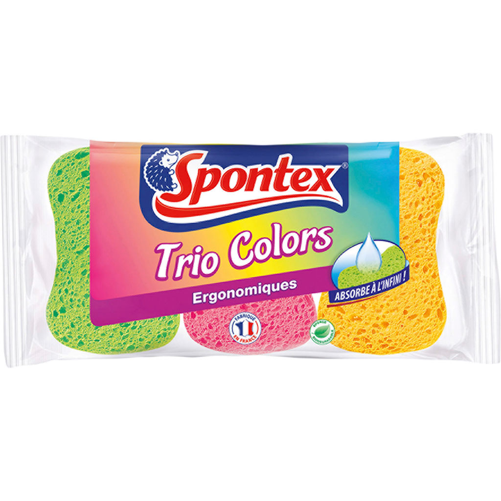 Lot de 3 éponges HANDY COLORS 6.5x12.5x2.5cm - SPONTEX