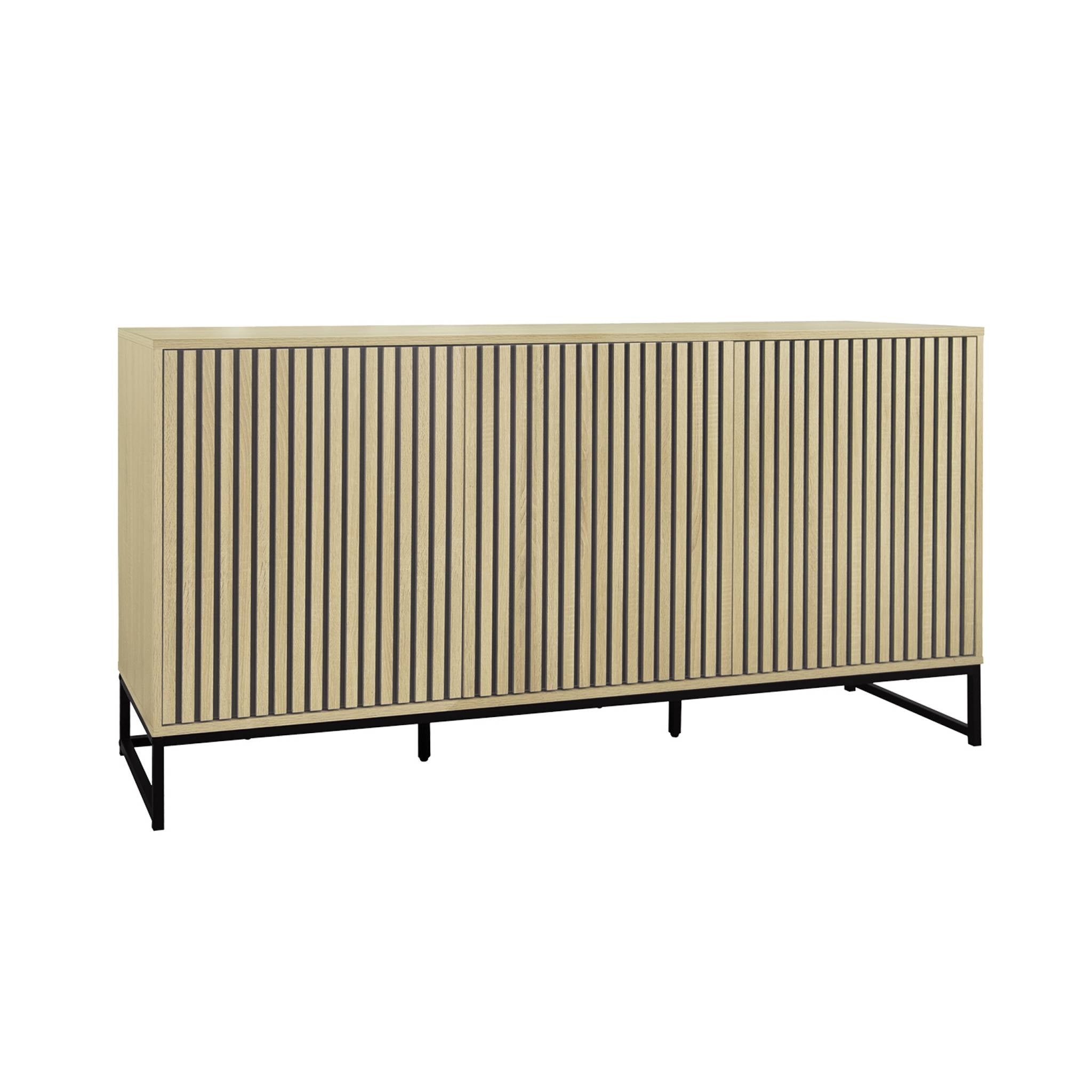 sweeek - Eigentijds 3-deurs dressoir met gegroefd houteffect L 160