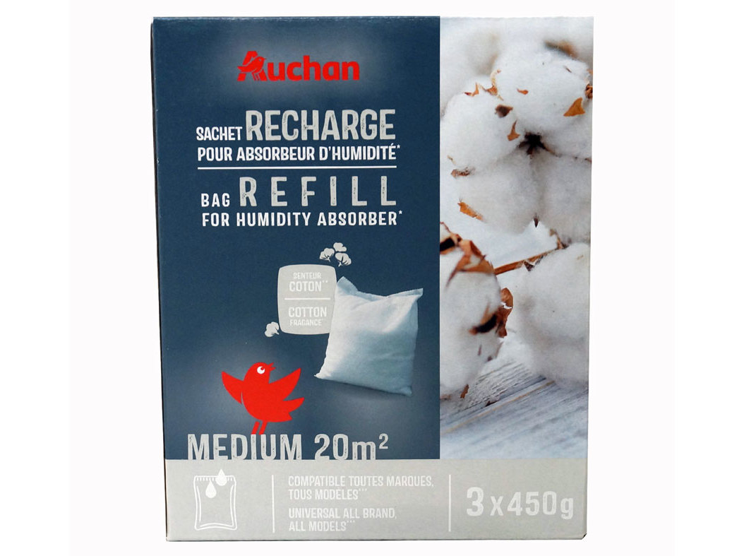 RECARGA PARA DESUMIDIFICADOR AUCHAN ALGODÃO 3X450G