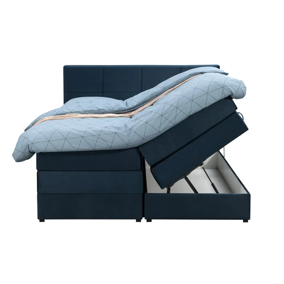 Boxspring met opbergruimte Liv geblokt - blauw - 140x200 cm