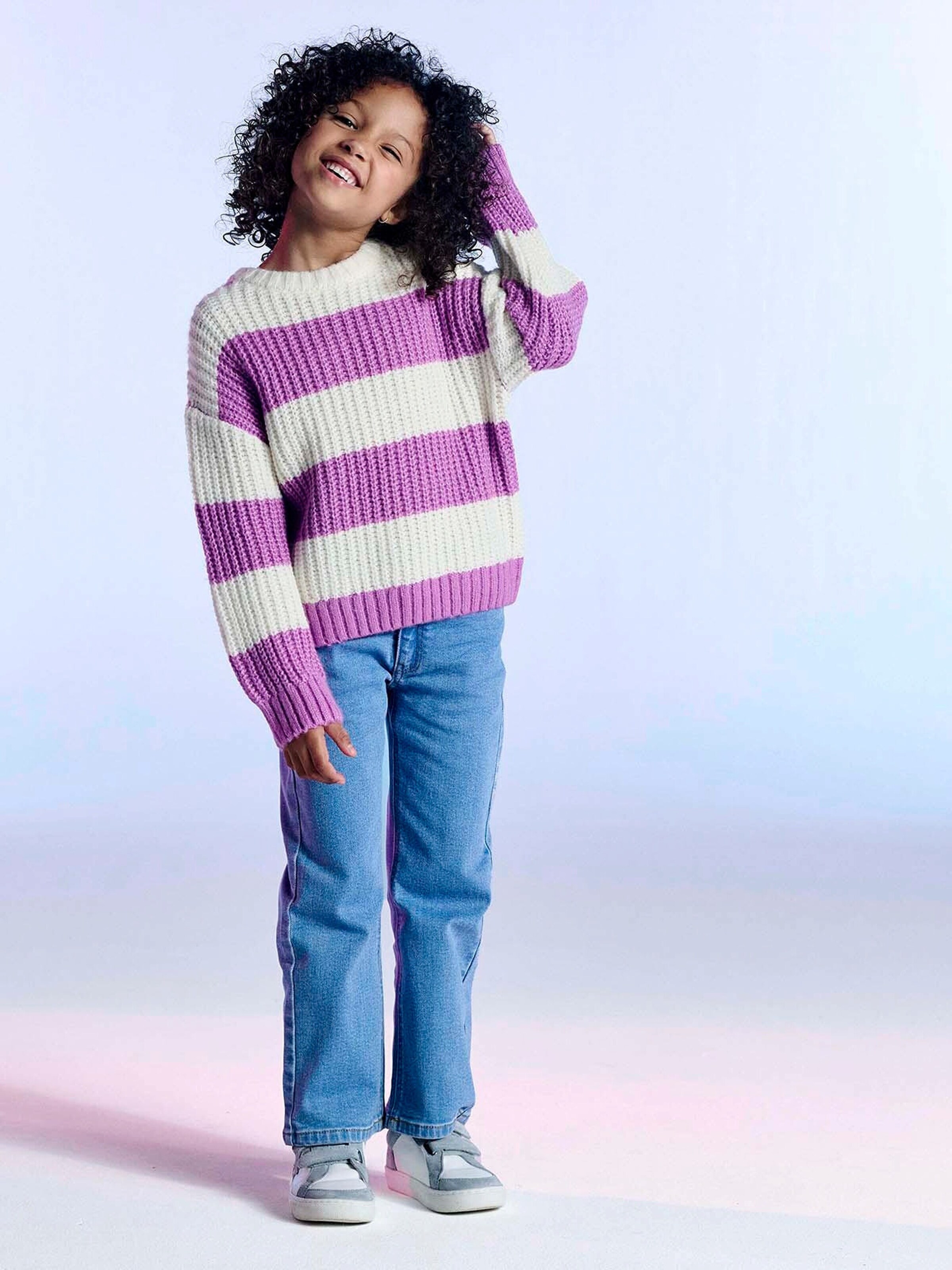 Vertbaudet Mädchen Pullover mit breiten Streifen wollweiß