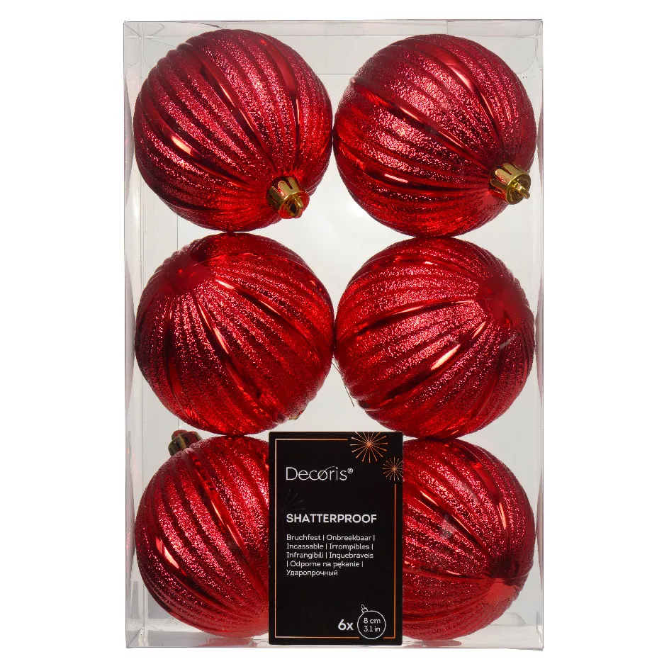 Lot de 6 boules de Noël (D80 mm) Glamour Rouge