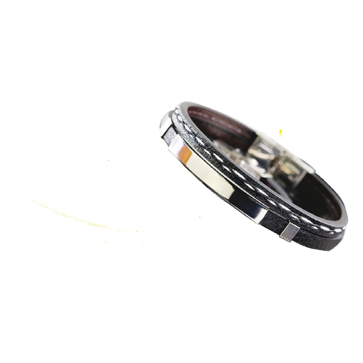 Bracelet cuir avec plaque acier et surpiqure FLORIAN