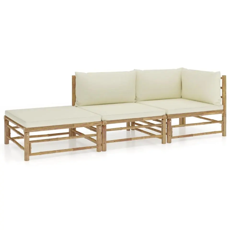vidaXL - Loungeset - Wit - Bamboe - 3 stuks - Met kussens