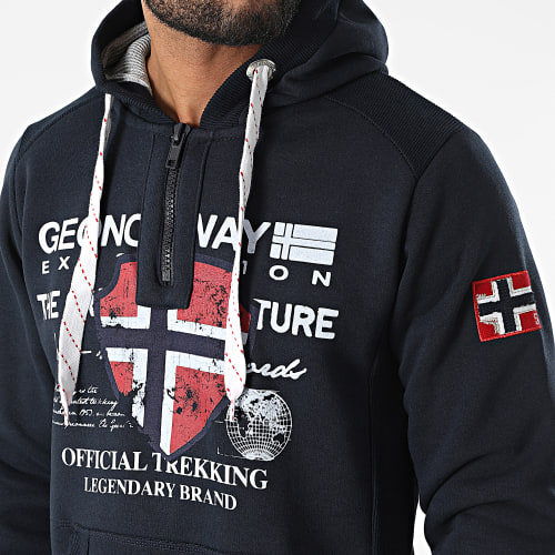 Sweat Col Zippé Capuche Govka Bleu Marine