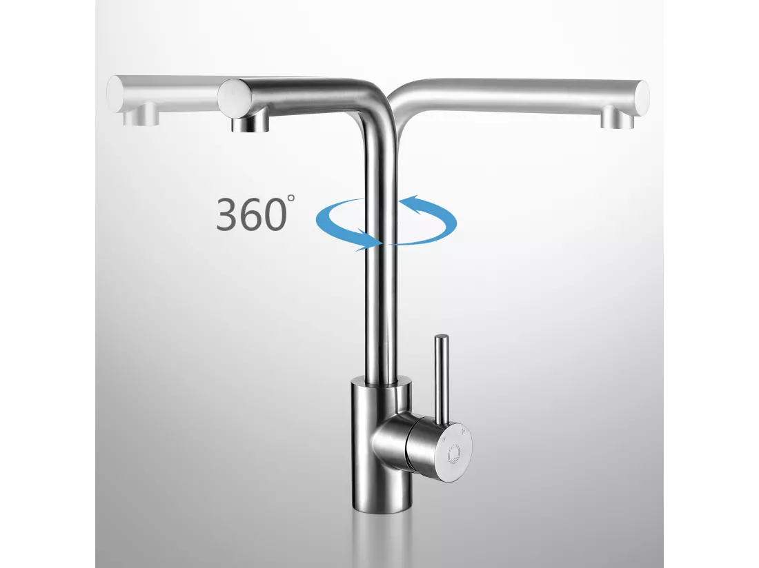 Cecipa max Mitigeur de Cuisine en Inox Brossé - Robinet de Evier Monocommande - Robinet Eau Froide et Chaude avec Mousseur Démontable,EU Modèle