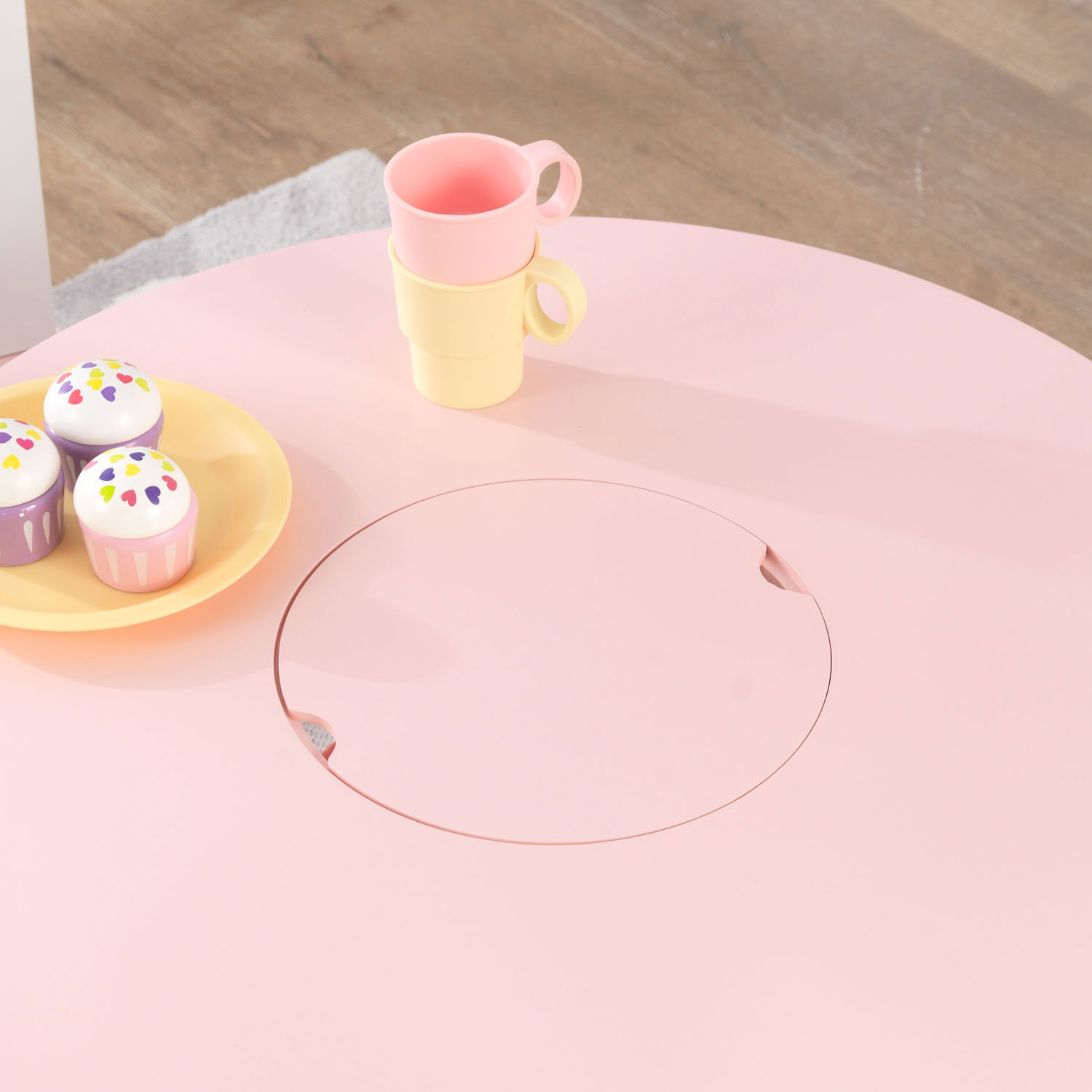 KidKraft Houten Opbergtafel Rond met 2 Stoelen Roze/Wit