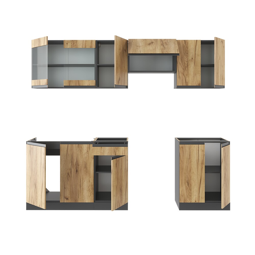 Vicco Küchenzeile Einbauküche J-Shape Raul 240 cm Küchen Anthrazit/GKO