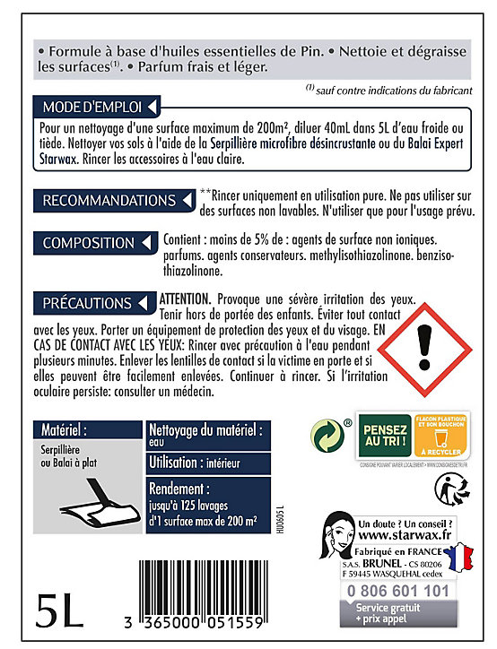 Nettoyant assainissant multi-usages senteur pin des landes Starwax 5L