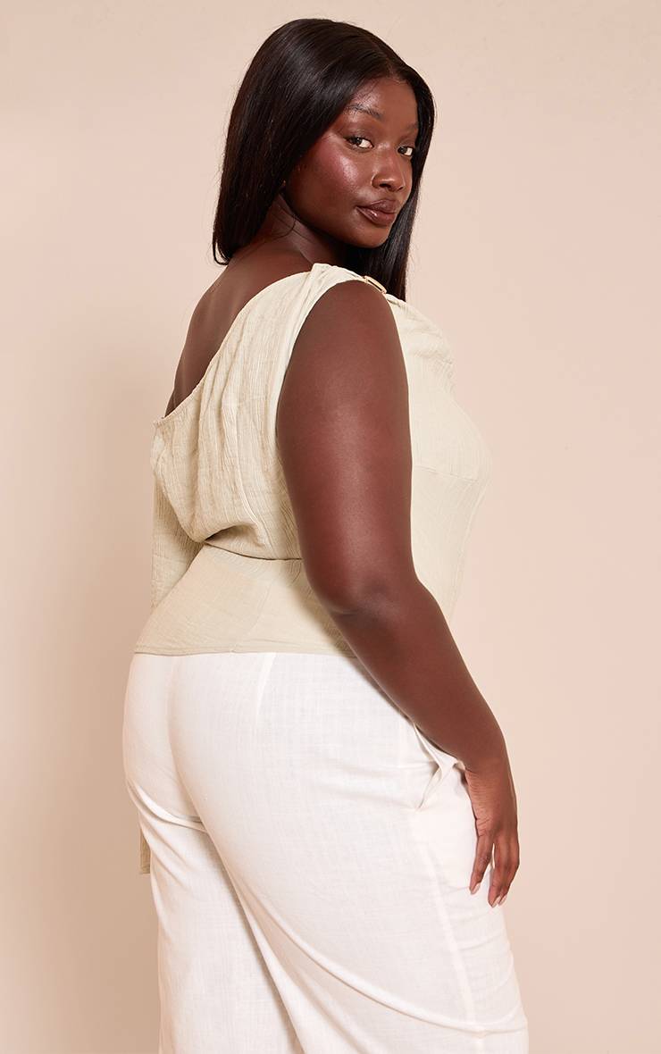 Vert Sauge Haut Grande Taille Texturé Tissé À Détail De Finition Asymétrique