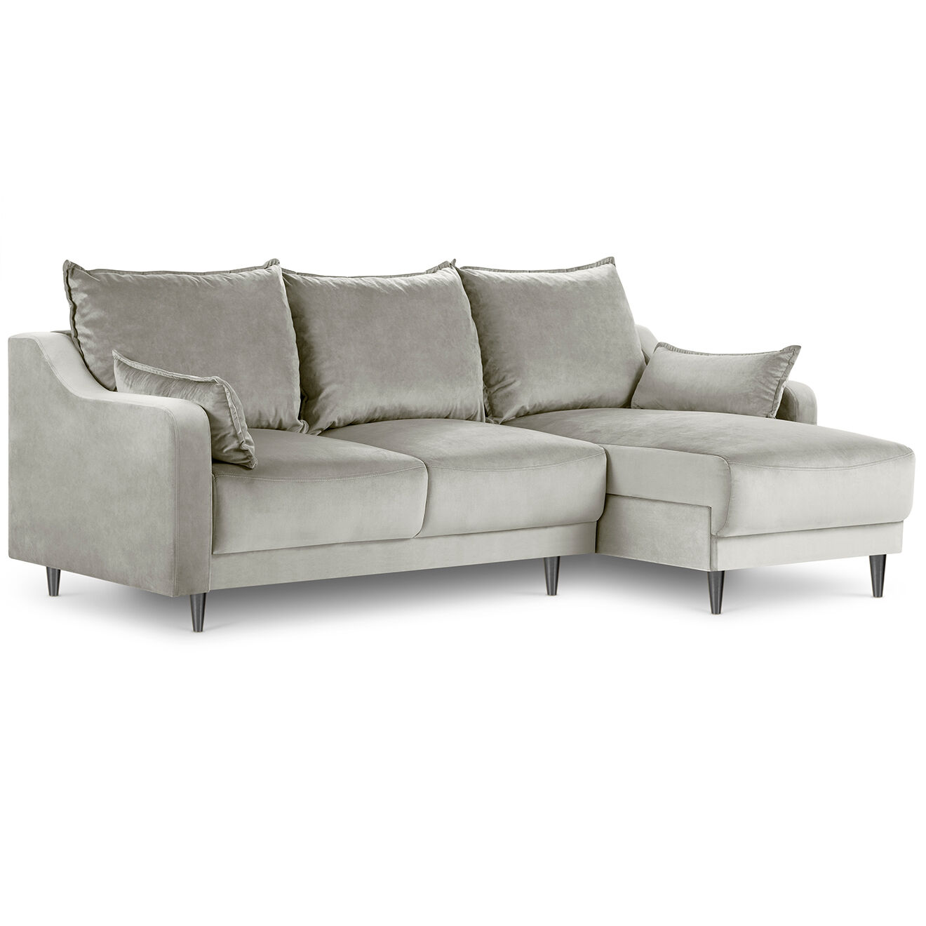 Mazzini Sofas Canapé d'angle Réversible Convertible avec Coffre en Velours Freesia beige - 220x150x90 cm