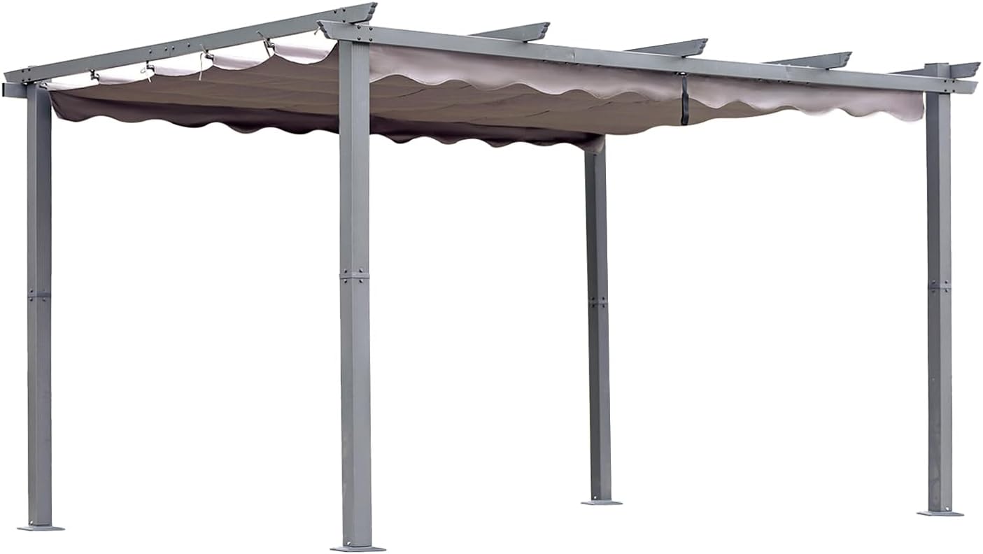 Garten Pergola 3 x 4 m Pavillon Gartenpavillon aus Aluminium in anthrazit,Dachrohre aus Stahl,Verstellbares Dach aus Polyester UV Beschattung Grau