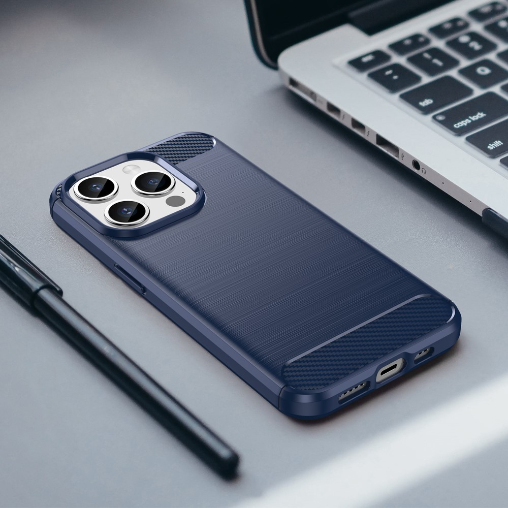 iPhone 15 Pro Gummi Case Schutzhülle Carbon Look - Blau