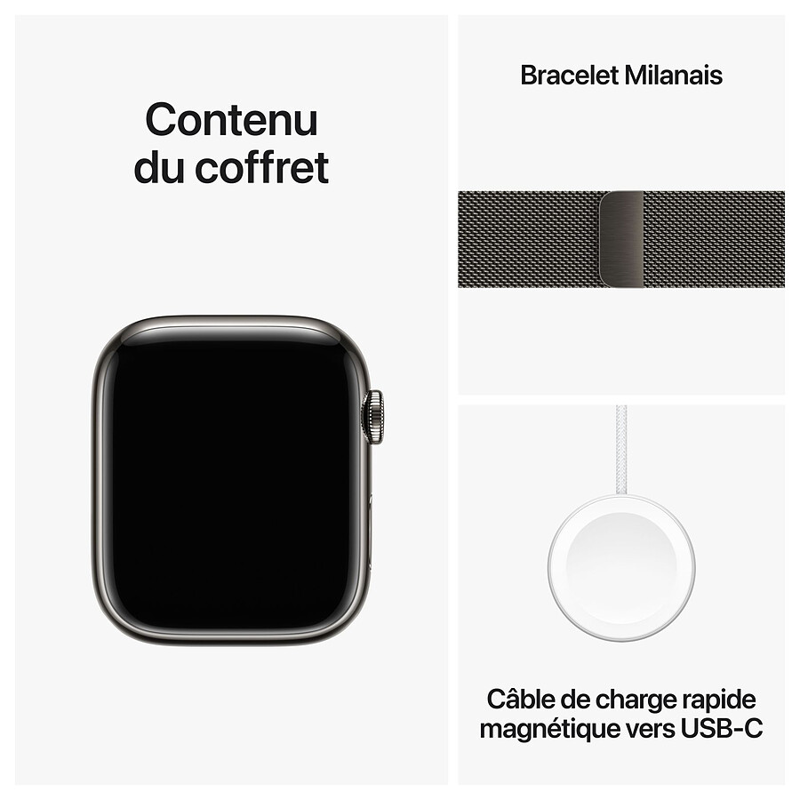 Apple Watch Series 9 GPS + Cellular - Acier Inoxydable Graphite - Bracelet Milanais - 45 mm
