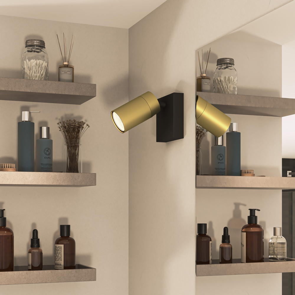 Idris wand- en plafondspot in goud en zwart GU10 IP44