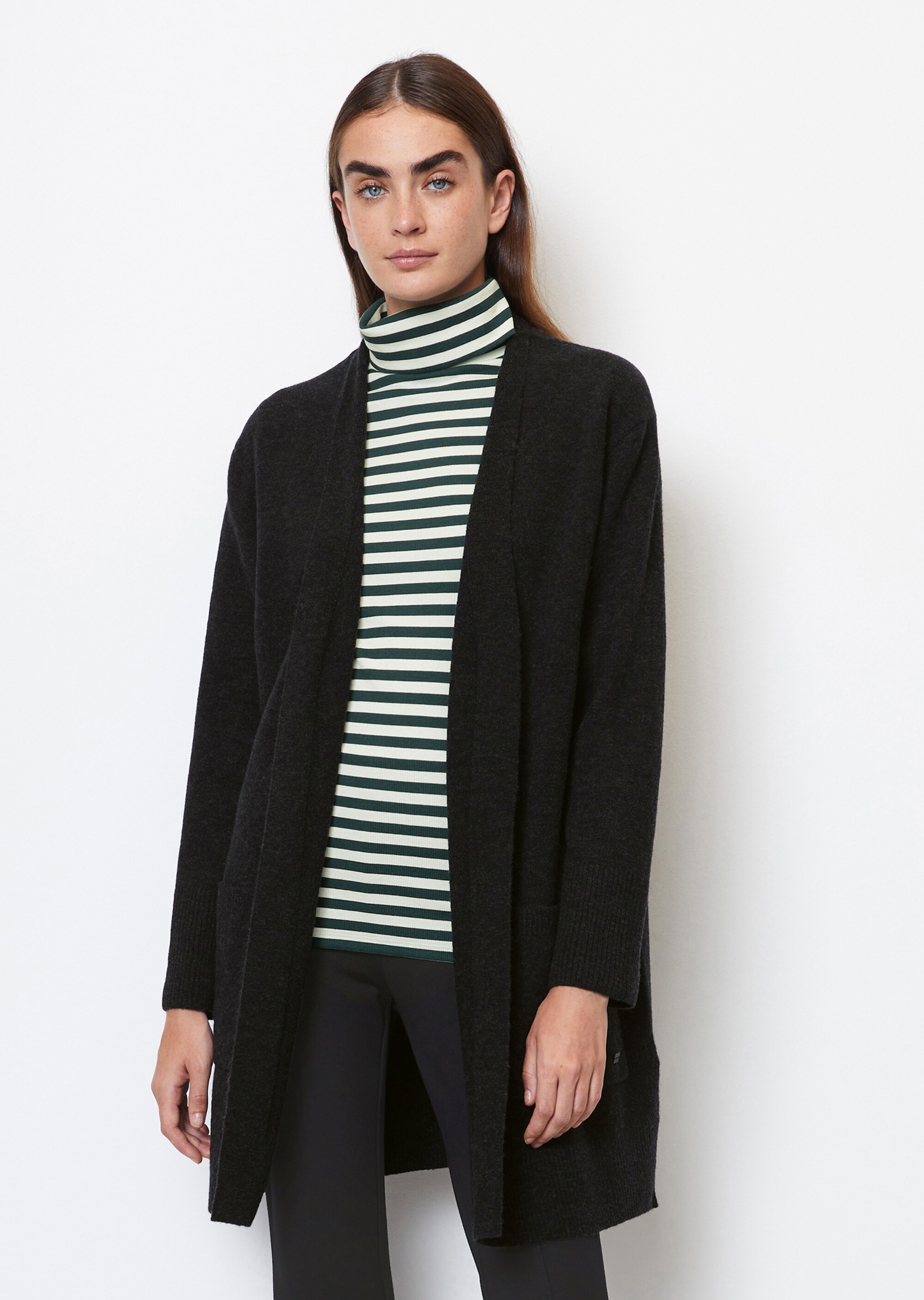 Long-Cardigan open front aus softem Schurwolle-Mix