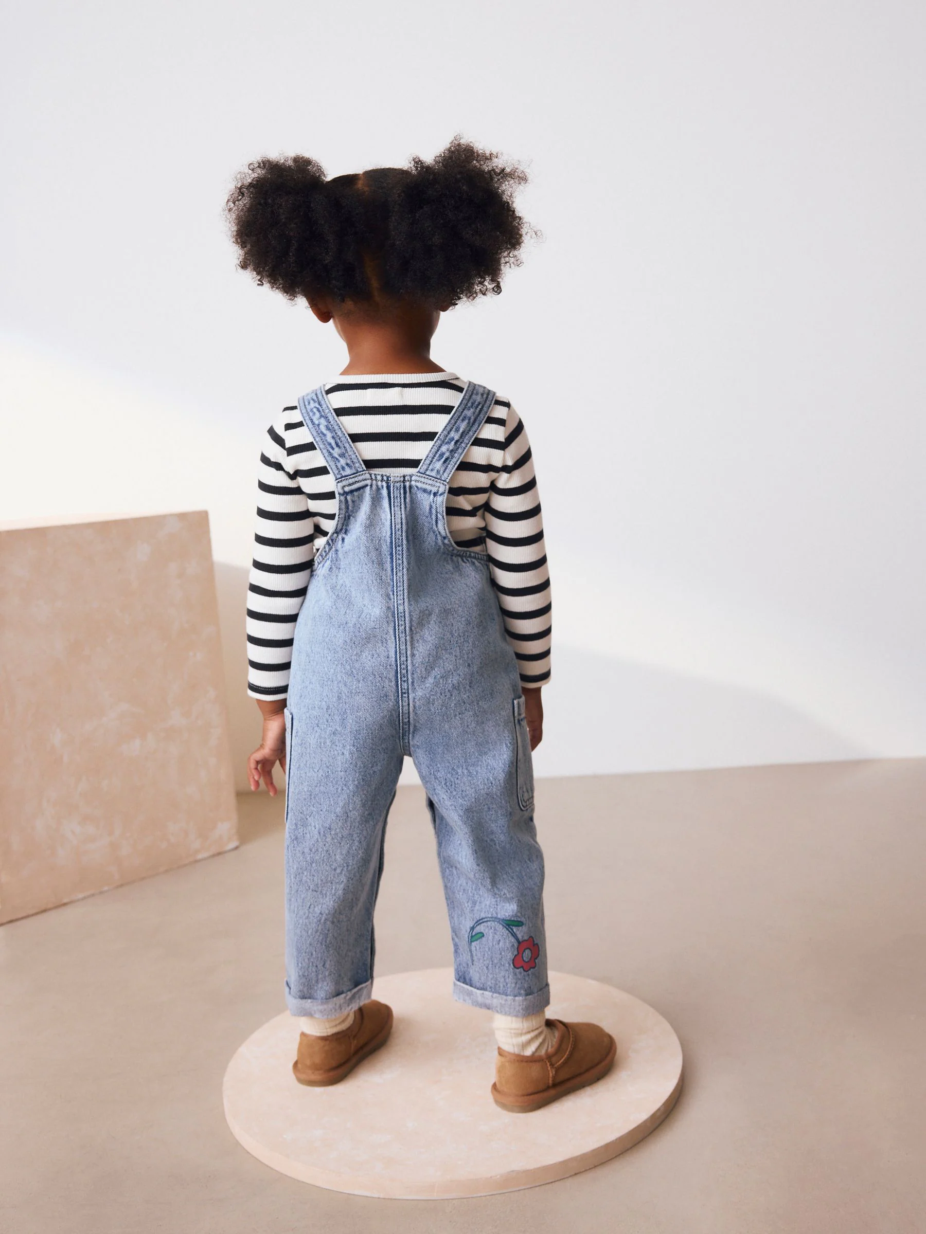 Middenblauw denim - Set van tuinbroek met dierenprint en gestreept T-shirt (3mnd-7jr)