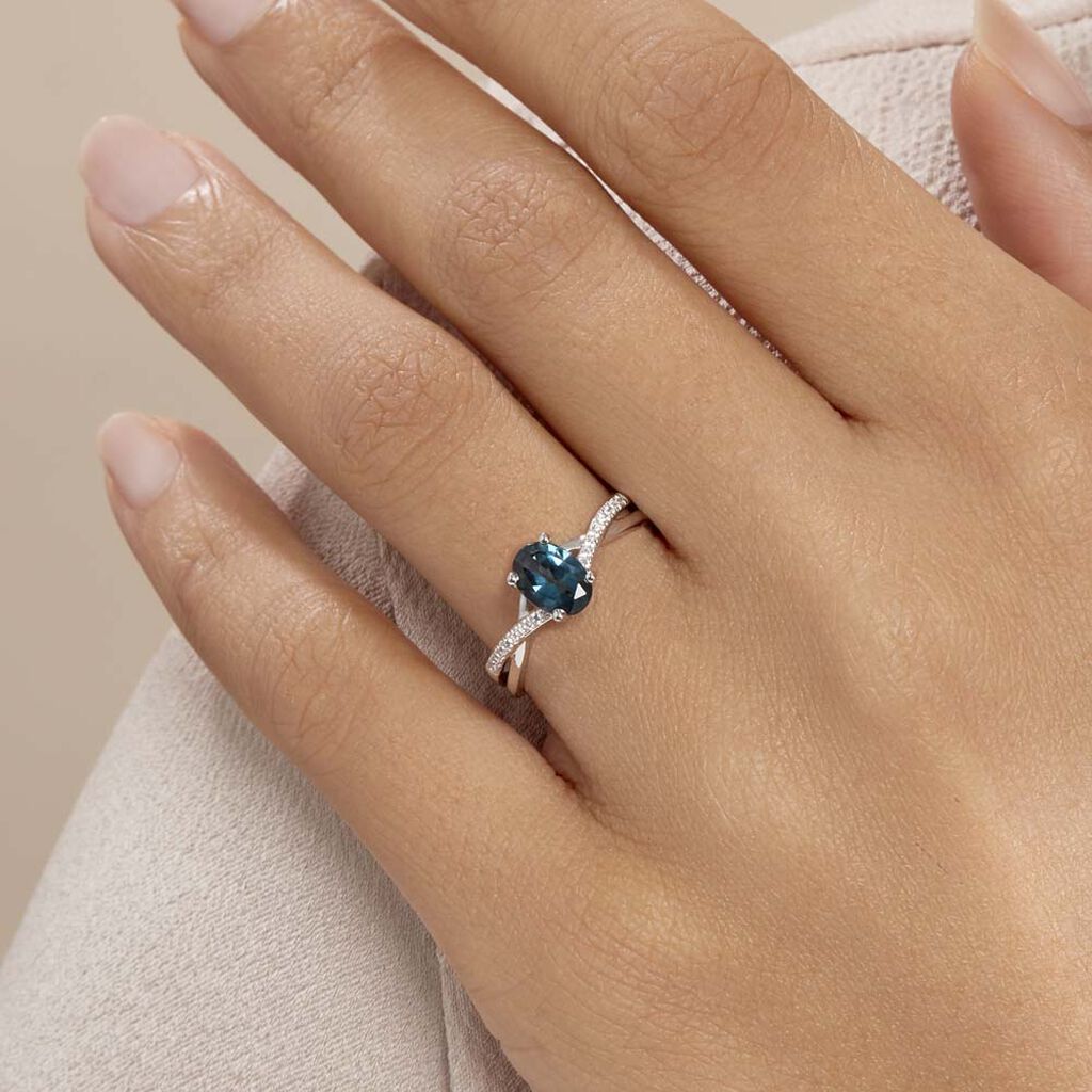 Bague Haissa Or Blanc Topaze Et Oxyde De Zirconium