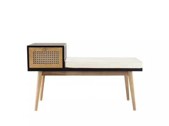 CHARLIE - Banc marron assise noire 1 tiroir effet cannage